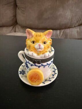 Cat With Pancakes Trinket Box Cute Ceramic Jewelry Holder